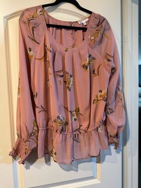 DR2 Dusty Rose Floral Peplum Blouse